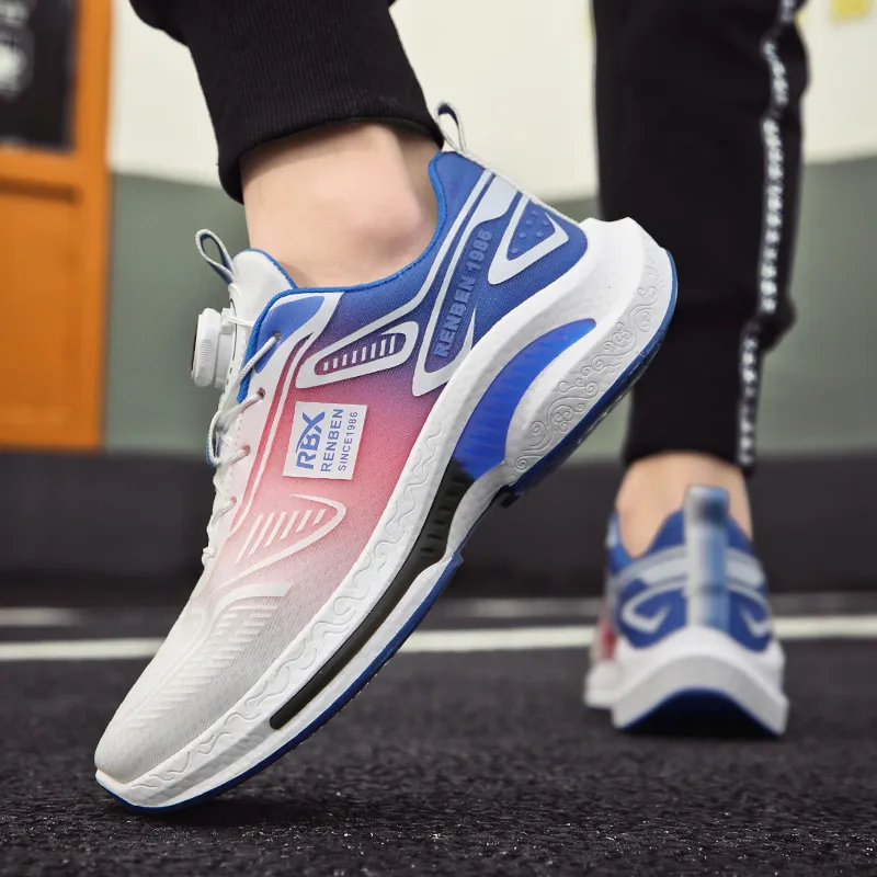 RENBEN Cushioning Breathable Rebound Low Top Casual Shoes Men's White Blue Pink-3