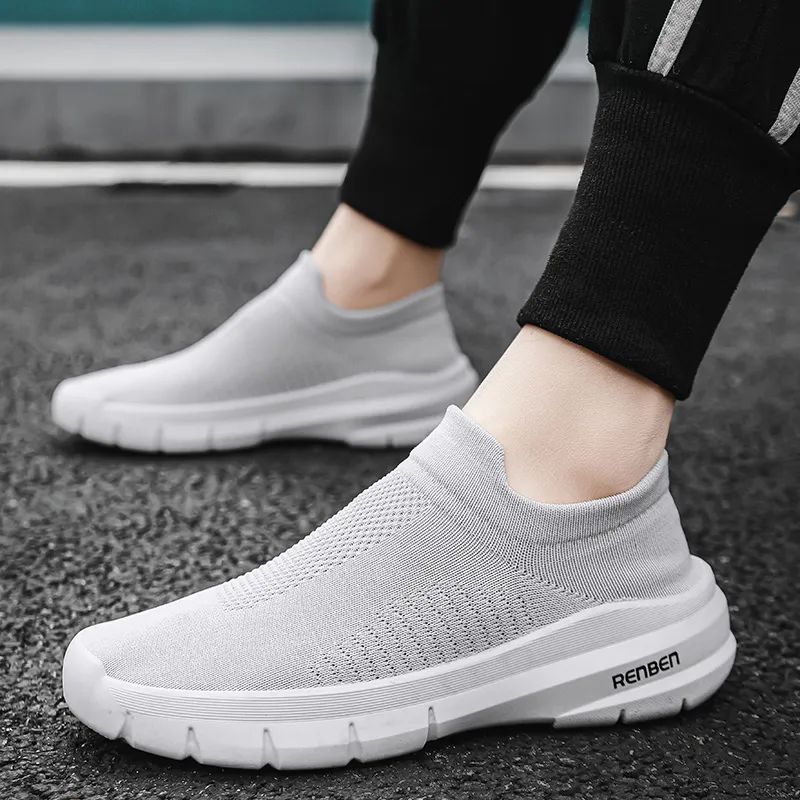RENBEN Cushioned Slip Resistant Breathable Low Top Casual Shoes Men's Gray-4