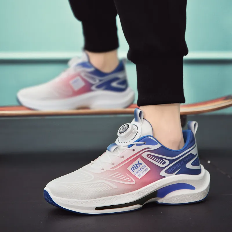 RENBEN Cushioning Breathable Rebound Low Top Casual Shoes Men's White Blue Pink-7