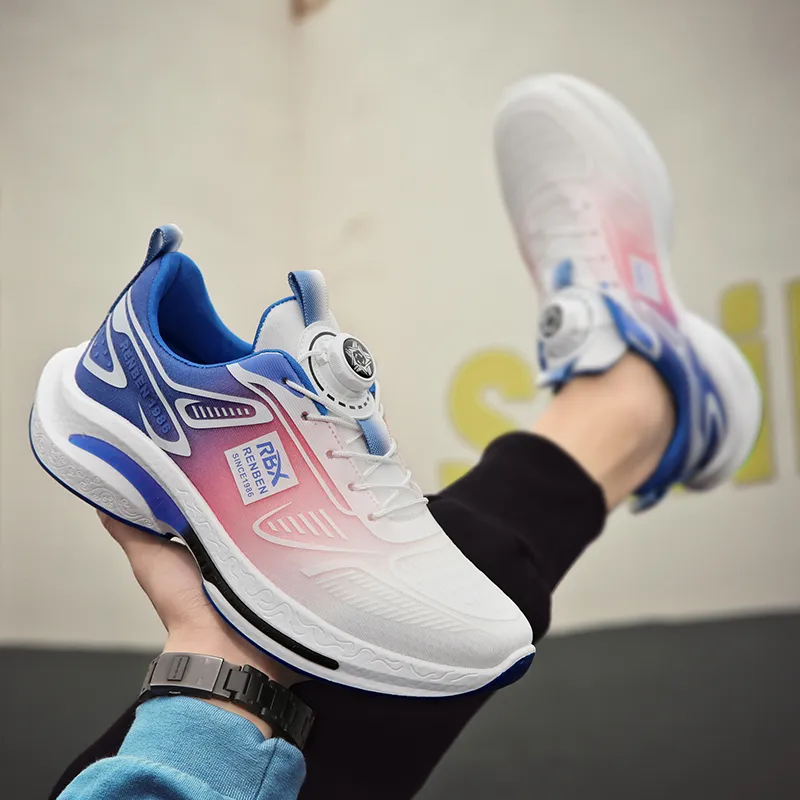 RENBEN Cushioning Breathable Rebound Low Top Casual Shoes Men's White Blue Pink-5