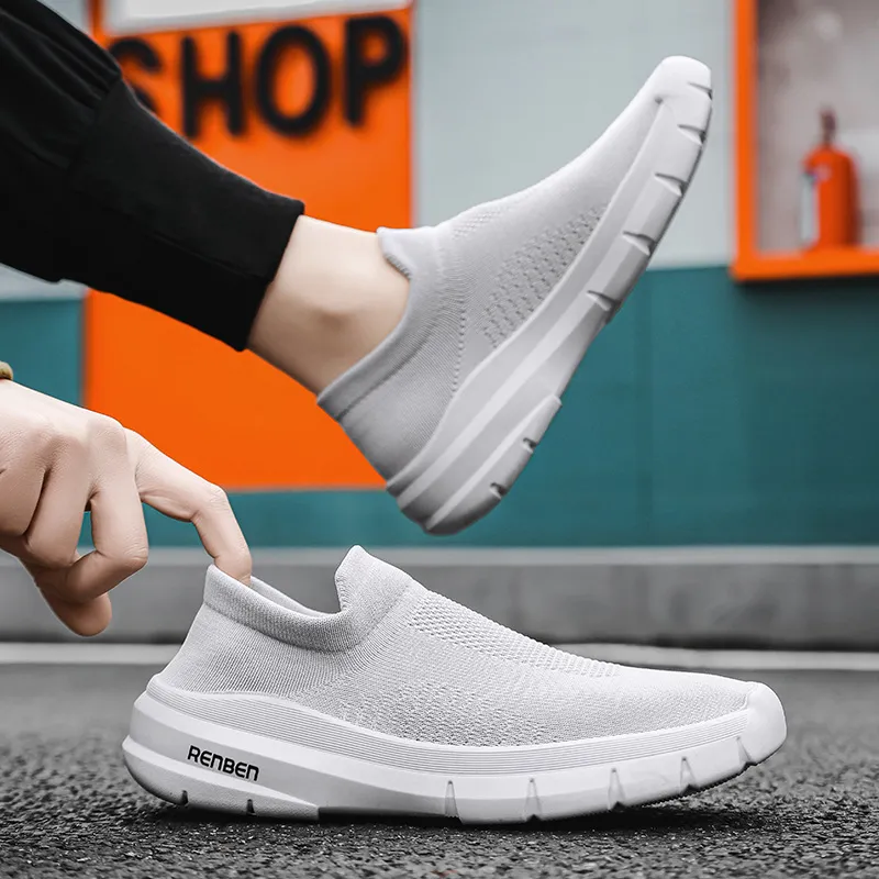 RENBEN Cushioned Slip Resistant Breathable Low Top Casual Shoes Men's Gray-2