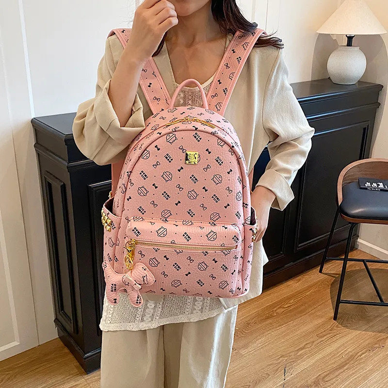 AIBAG PU Backpack Regular Women's Light Pink/Dark Pink/Brown/Beige Yellow/Ecru-4