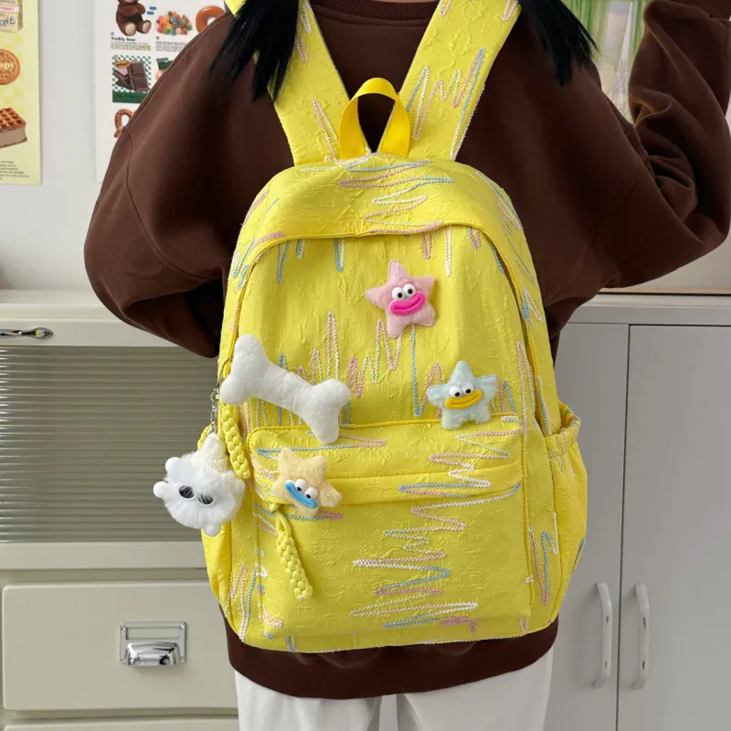 AIBAG Nylon Backpack Unisex White/Black/Yellow/Blue/Pink-12
