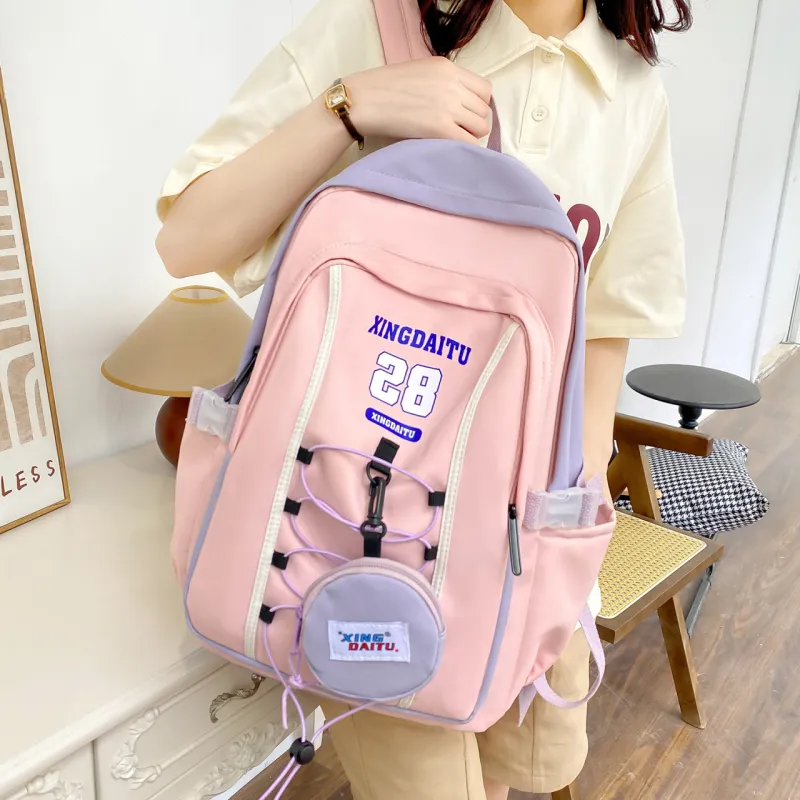 AIBAG Nylon Laptop Bag Backpack Unisex Ecru/Black Yellow/Pink-21