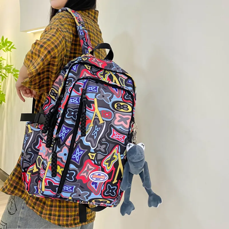 AIBAG Nylon Backpack Unisex Black/Orange/Green/Pink-4
