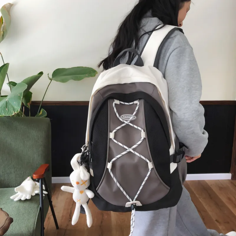 AIBAG Nylon Backpack Unisex White/Black/Purple-11