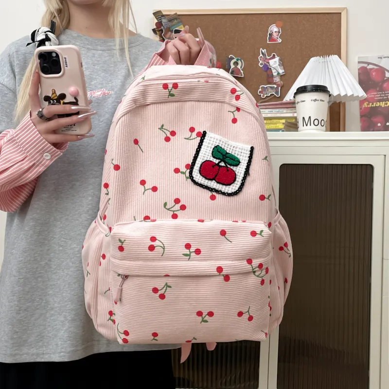 AIBAG Canvas Backpack Unisex White/Black/Pink-15