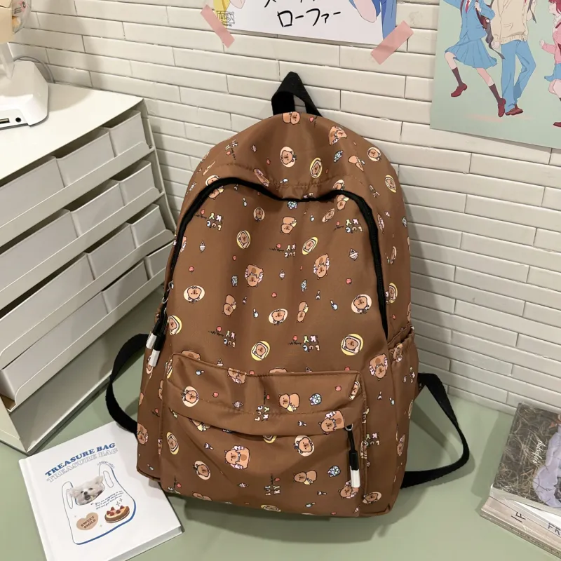 AIBAG Nylon Backpack Unisex Black/White/Brown/Red/Pink-13
