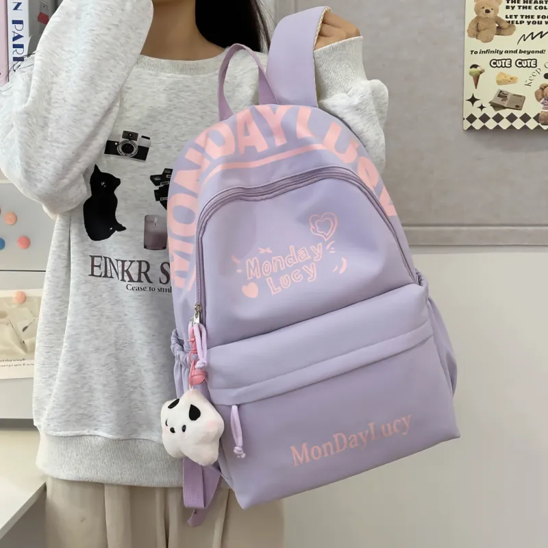 AIBAG Nylon Backpack Unisex White/Black/Pink/Purple/Blue-19