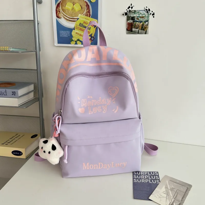 AIBAG Nylon Backpack Unisex White/Black/Pink/Purple/Blue-16