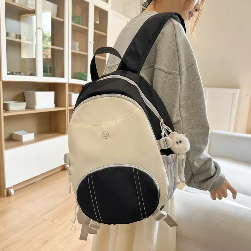 AIBAG Nylon Backpack Unisex Black/Pink/Light Blue-5