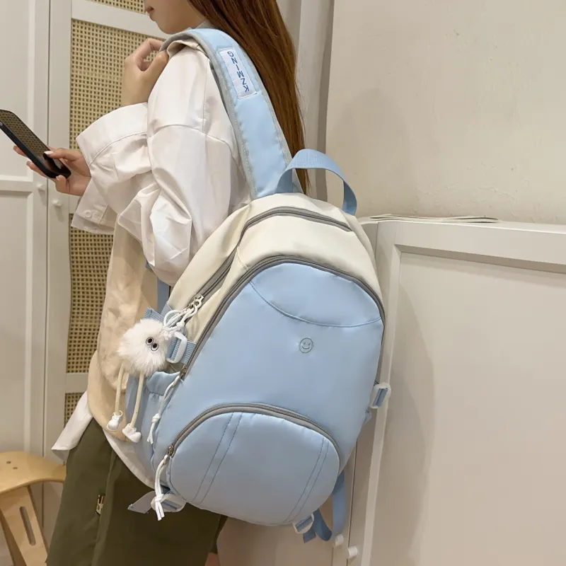 AIBAG Nylon Backpack Unisex Black/Pink/Light Blue-16
