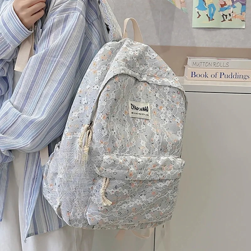 AIBAG Polyester Backpack Unisex White/Gray/Black-10