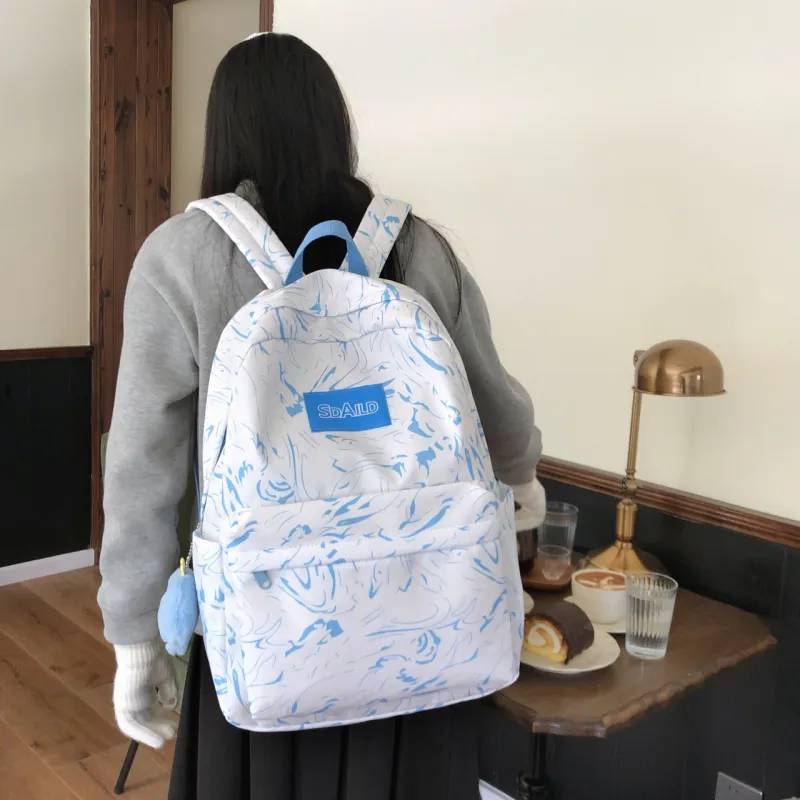 AIBAG Nylon Backpack Large Size Unisex Ecru/Black/Pink/Light Blue/Sky Blue-18