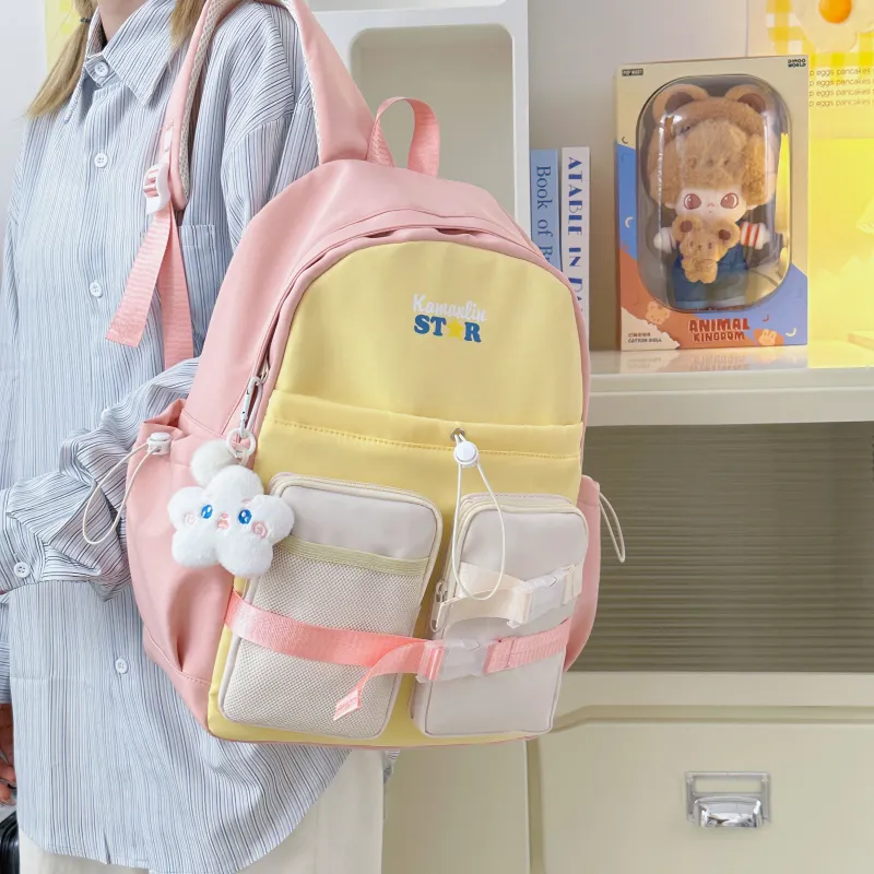 AIBAG Nylon Backpack Women's White/Black/Blue/Pink-21