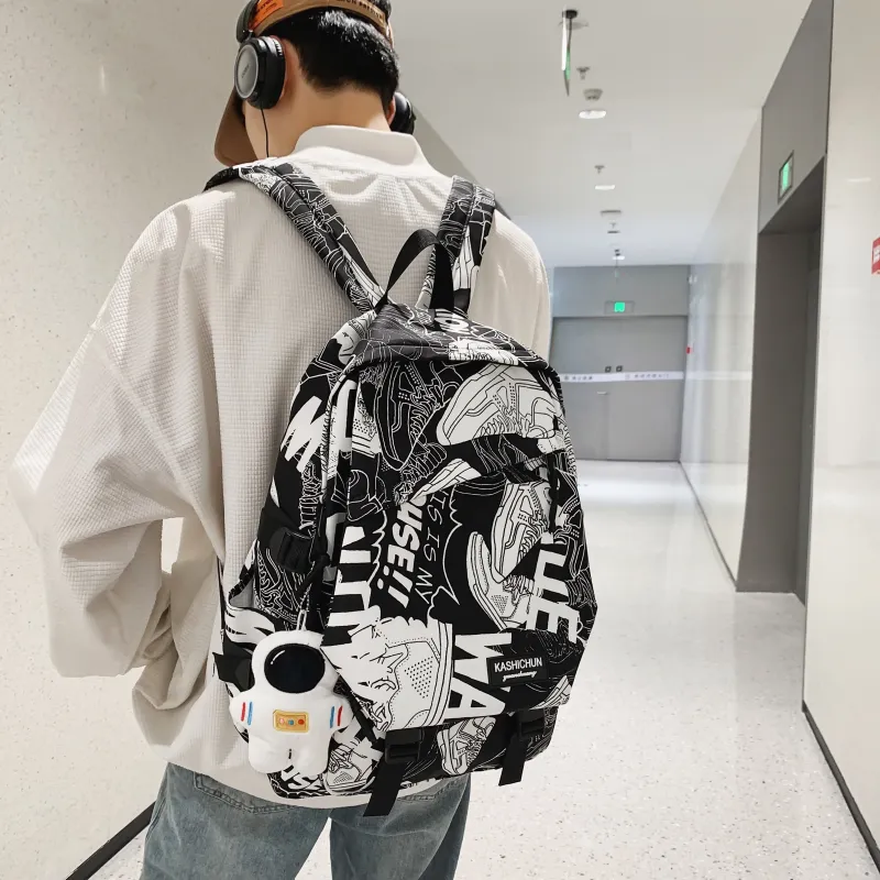 AIBAG Nylon Backpack Unisex White Orange/White Blue/White Gray/Black Blue/Black Gray-12