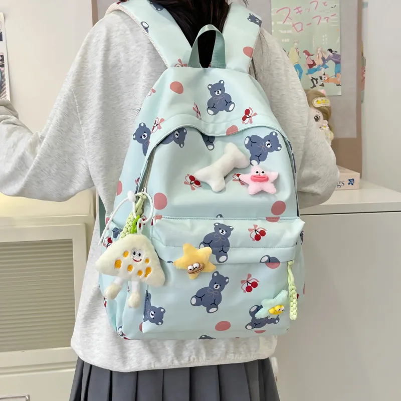 AIBAG Nylon Backpack Unisex White/Black/Green/Blue/Pink-13