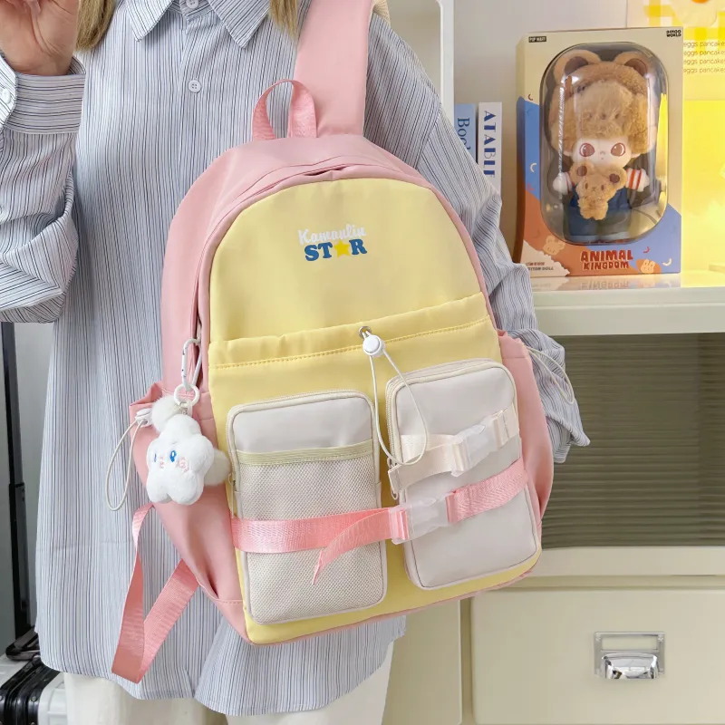 AIBAG Nylon Backpack Women's White/Black/Blue/Pink-23