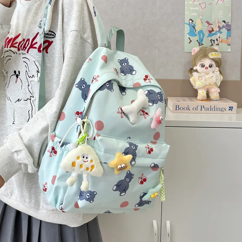 AIBAG Nylon Backpack Unisex White/Black/Green/Blue/Pink-16