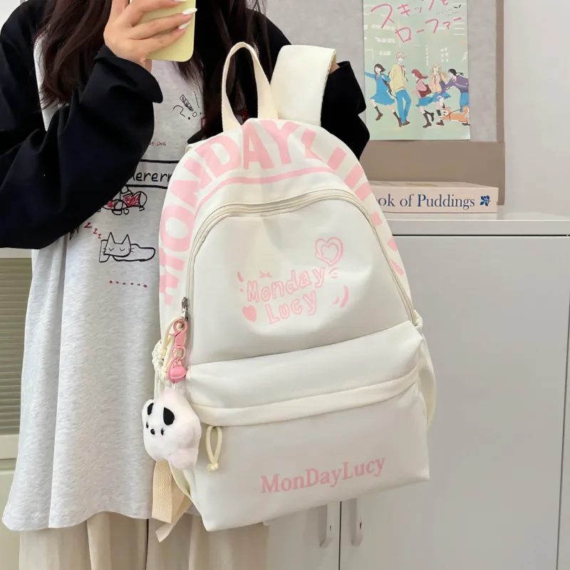 AIBAG Nylon Backpack Unisex White/Black/Pink/Purple/Blue-5