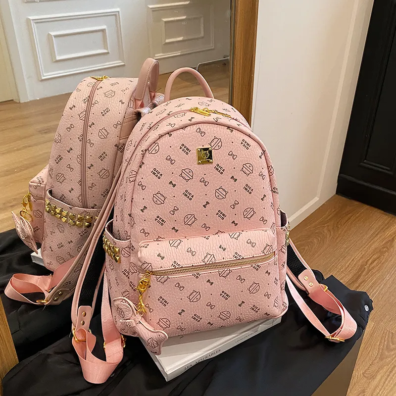 AIBAG PU Backpack Regular Women's Light Pink/Dark Pink/Brown/Beige Yellow/Ecru-2