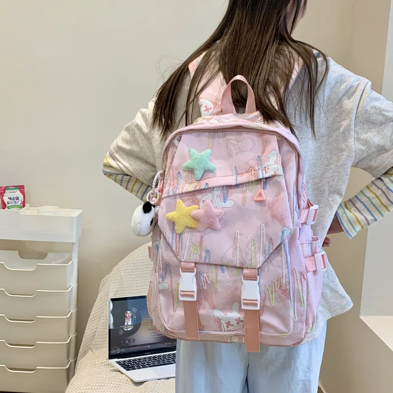 AIBAG Nylon Fabric Backpack Women's Ecru/Black/Green/Blue/Pink-15