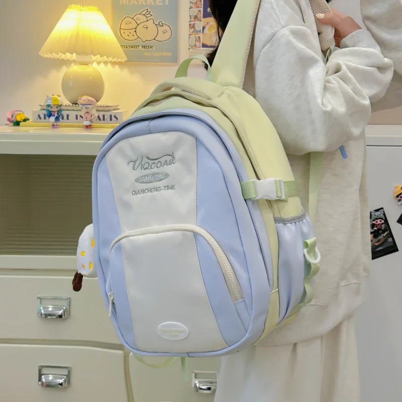 AIBAG Nylon Backpack Unisex Pink/Blue/Green/Yellow/Black-16