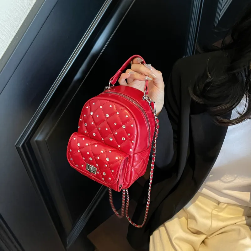 AIBAG PU Backpack Women's Pink/Blue/Red/Yellow/Black/White-18