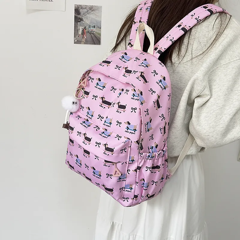AIBAG Nylon Backpack Unisex White/Pink/Purple/Blue-10