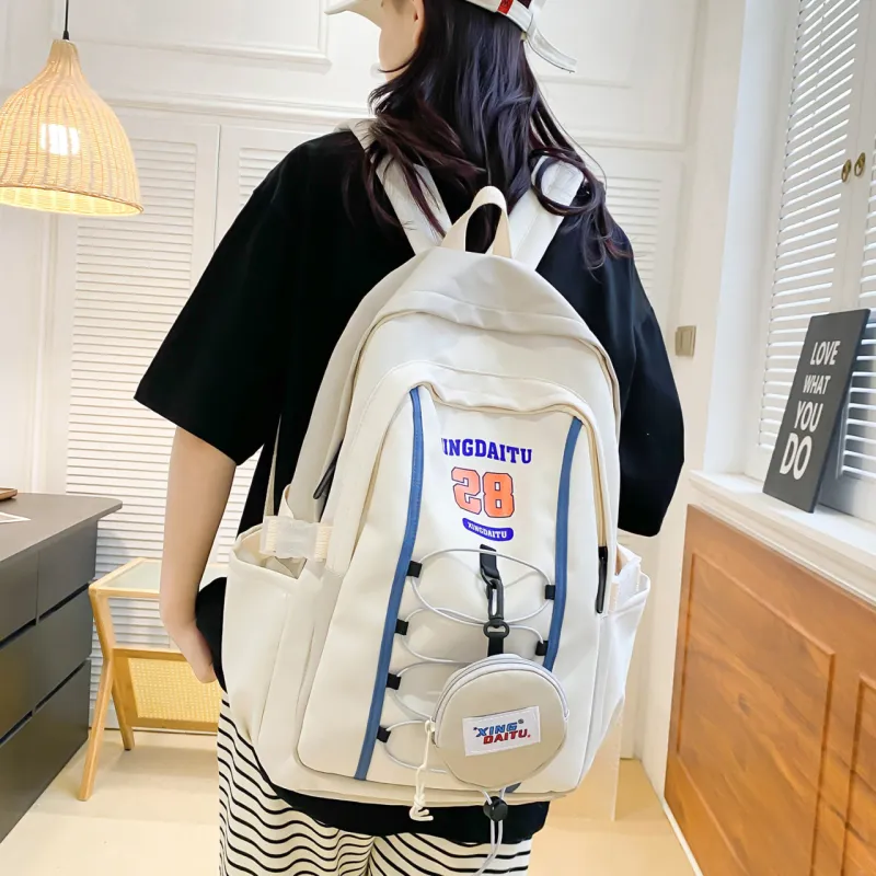 AIBAG Nylon Laptop Bag Backpack Unisex Ecru/Black Yellow/Pink-5