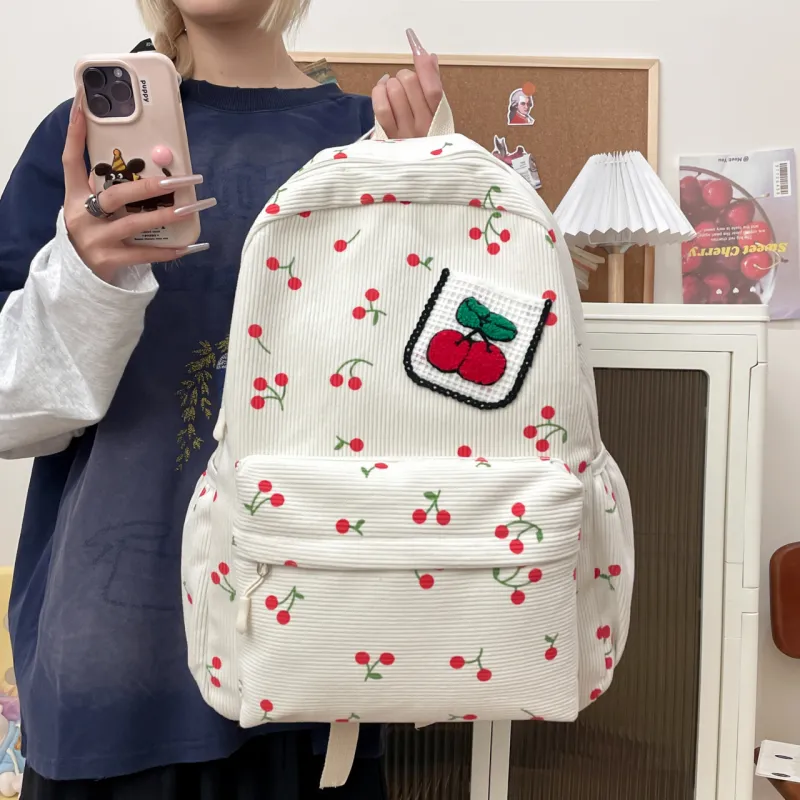AIBAG Canvas Backpack Unisex White/Black/Pink-1
