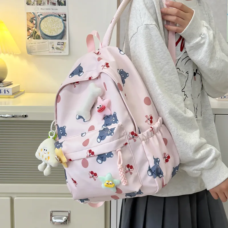 AIBAG Nylon Backpack Unisex White/Black/Green/Blue/Pink-27