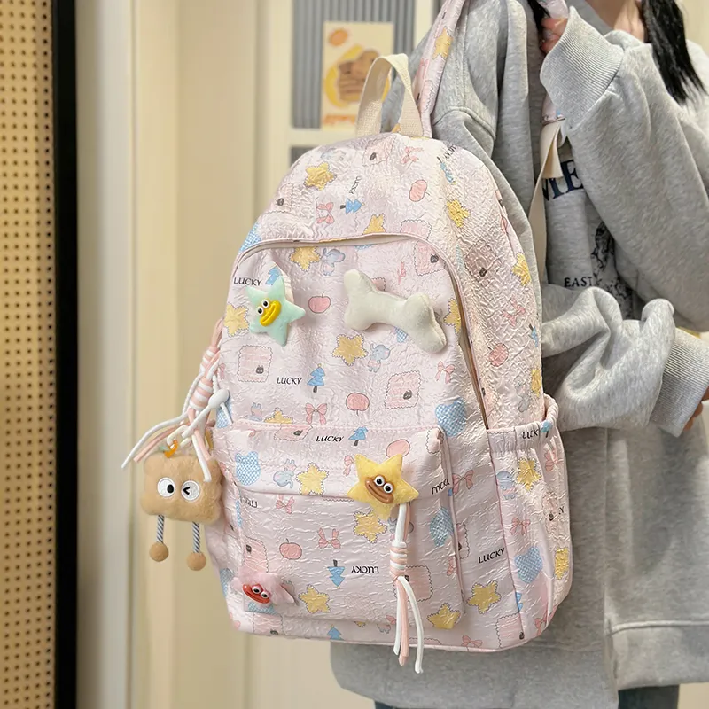 AIBAG Nylon Backpack Unisex Ecru/Pink/Sky Blue-11