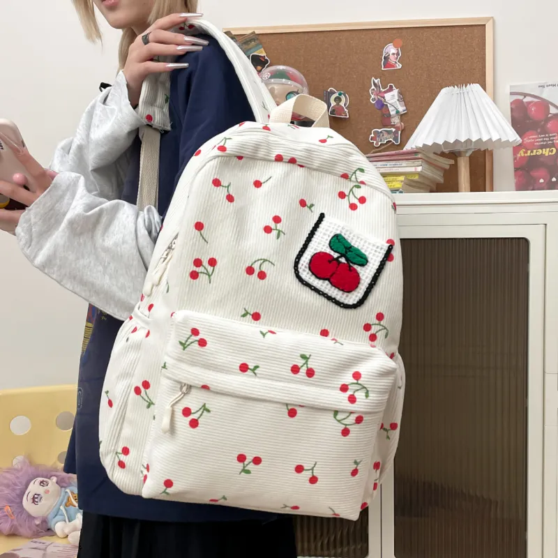 AIBAG Canvas Backpack Unisex White/Black/Pink-3