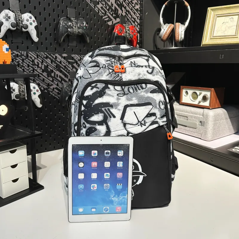 AIBAG Nylon Backpack Unisex Black/White/Blue-8