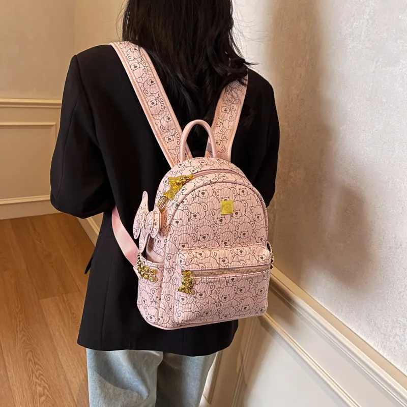 AIBAG PU Backpack Women's Ecru/Pink/Brown-13