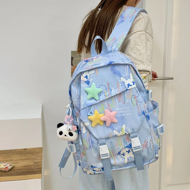 AIBAG Nylon Fabric Backpack Women's Ecru/Black/Green/Blue/Pink-13