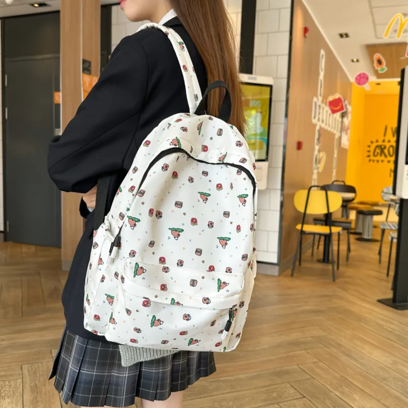 AIBAG Nylon Backpack Unisex Black/White/Brown/Red/Pink-9