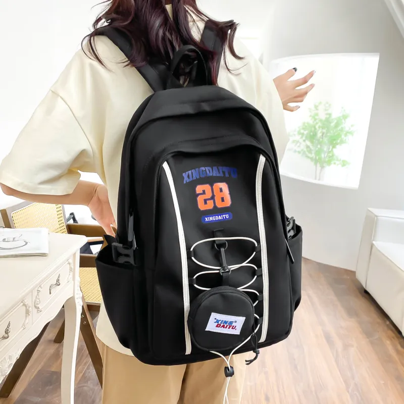 AIBAG Nylon Laptop Bag Backpack Unisex Ecru/Black Yellow/Pink-8