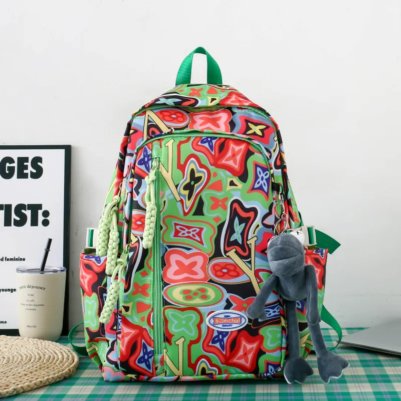 AIBAG Nylon Backpack Unisex Black/Orange/Green/Pink-13