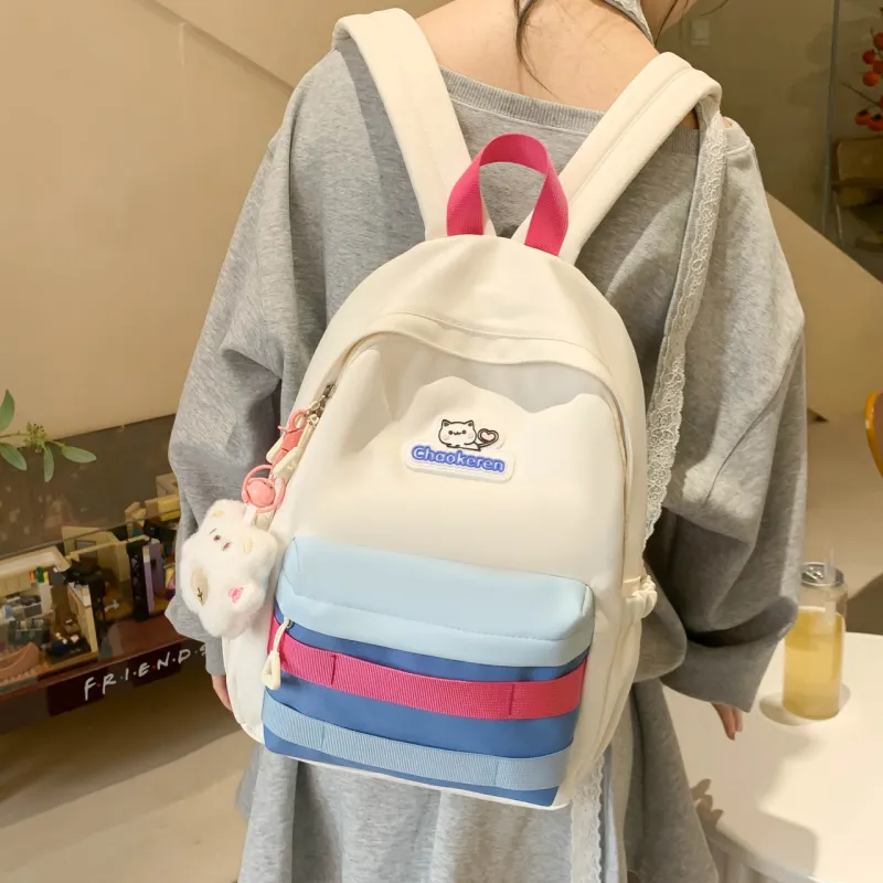 AIBAG Composite Cloth Backpack Unisex Ecru/Pink/Light Green-2