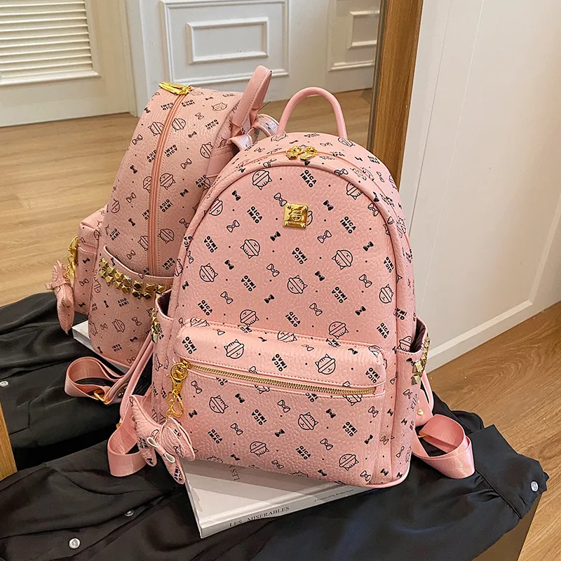 AIBAG PU Backpack Regular Women's Light Pink/Dark Pink/Brown/Beige Yellow/Ecru-1