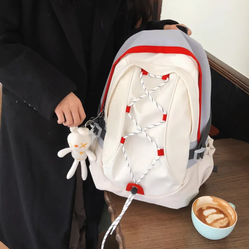 AIBAG Nylon Backpack Unisex White/Black/Purple-4