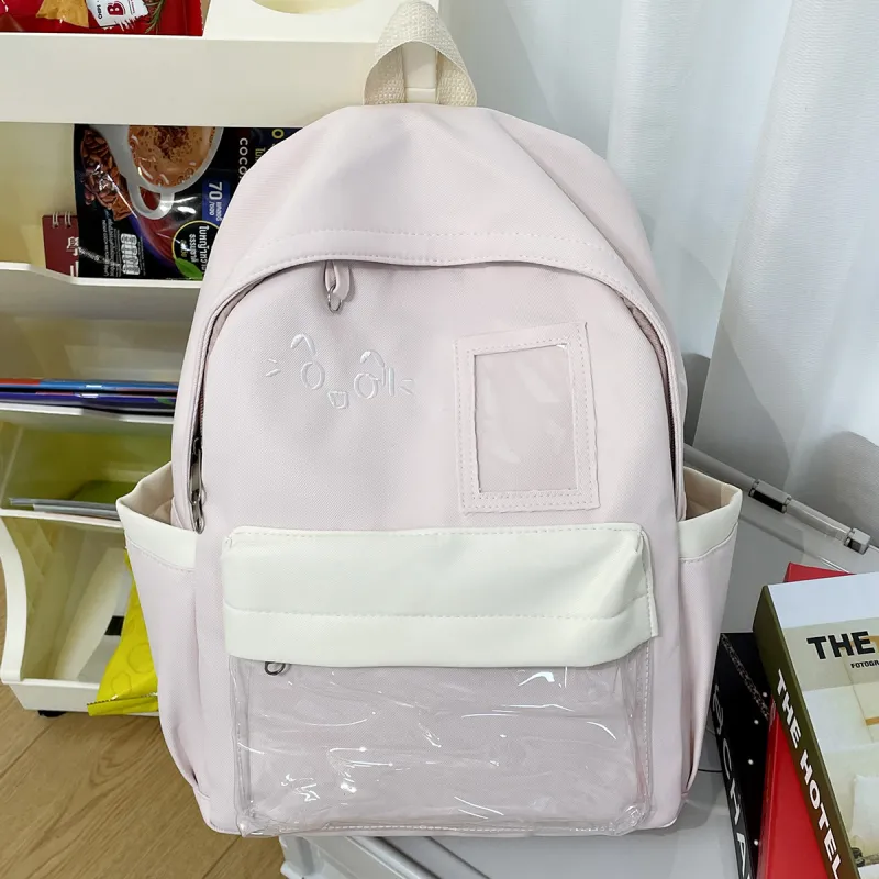 AIBAG Nylon Backpack Unisex Pink/Yellow/Light Green/Light Blue/Black/Green Brown-4