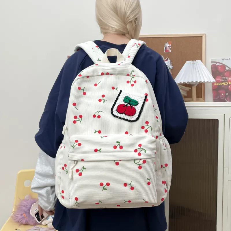 AIBAG Canvas Backpack Unisex White/Black/Pink-5