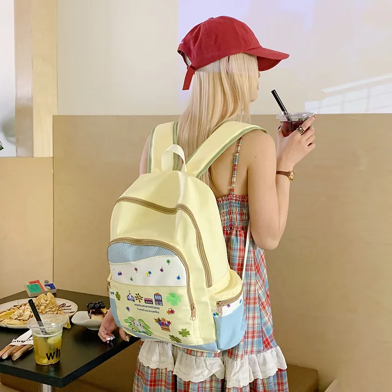 AIBAG Nylon Fabric Backpack Women's Light Yellow-4