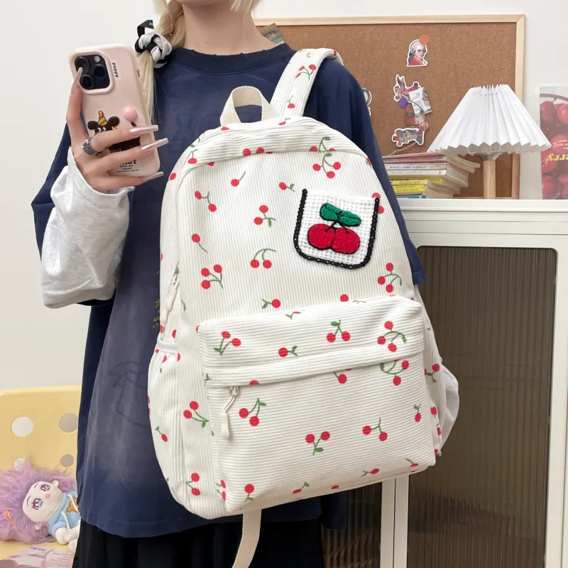 AIBAG Canvas Backpack Unisex White/Black/Pink-2