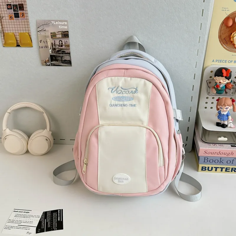 AIBAG Nylon Backpack Unisex Pink/Blue/Green/Yellow/Black-9