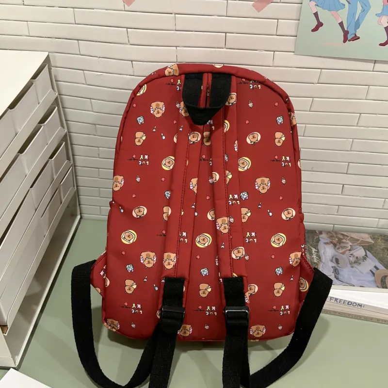 AIBAG Nylon Backpack Unisex Black/White/Brown/Red/Pink-21