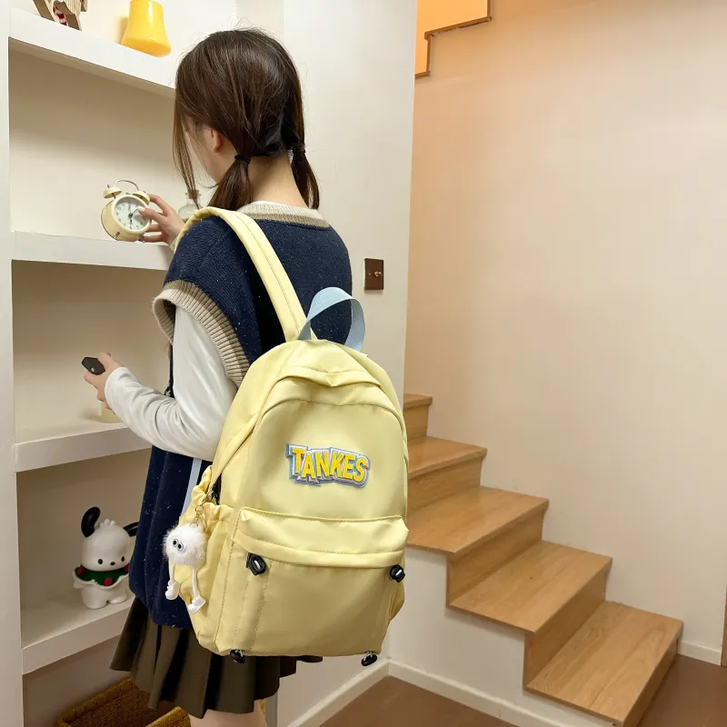 AIBAG Nylon Backpack Unisex Black/Yellow/Khaki/Light Blue-7